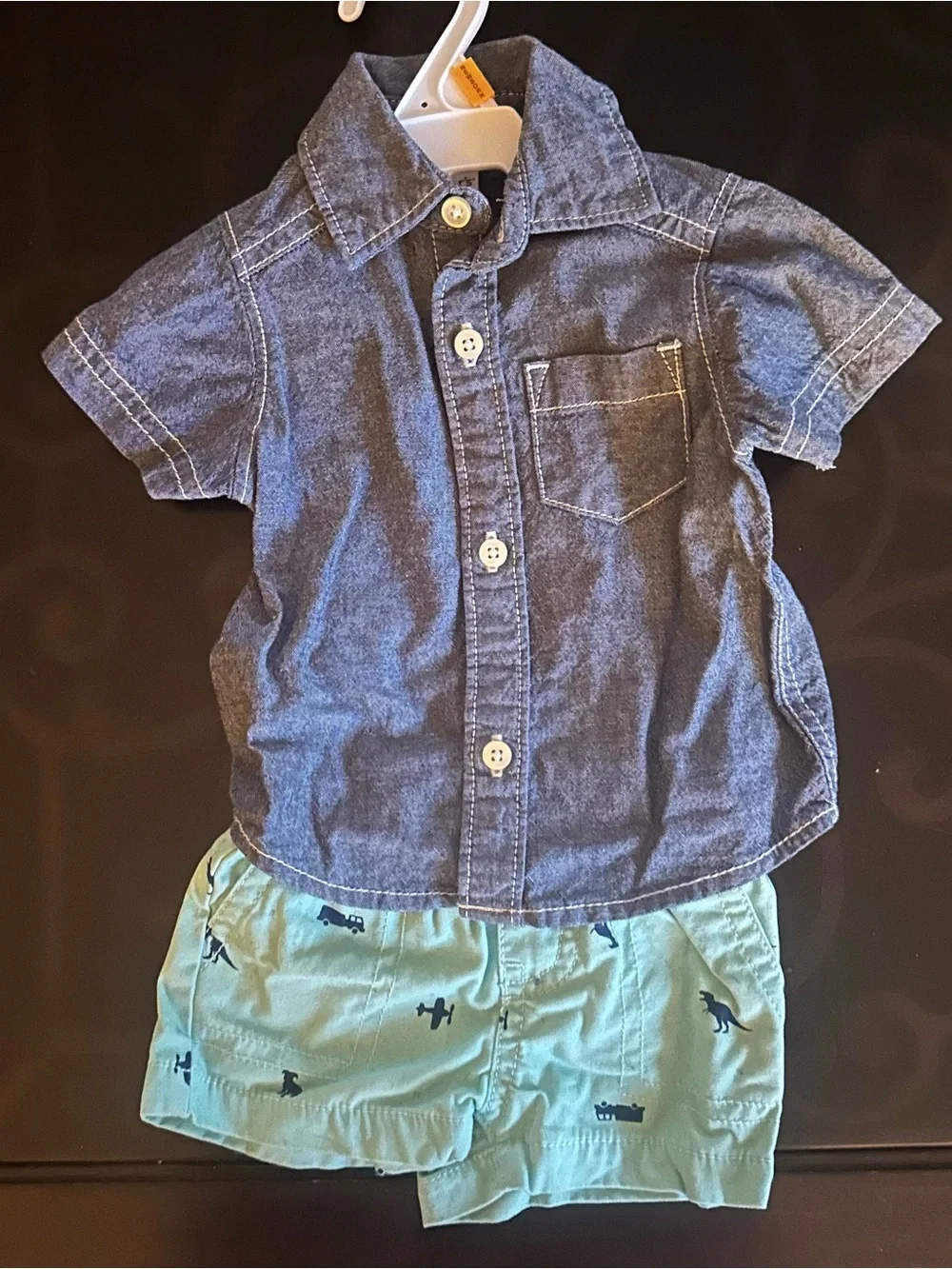 Carter's Newborn Short Sleeve Chambray Shirt in Blue & coordinating shorts